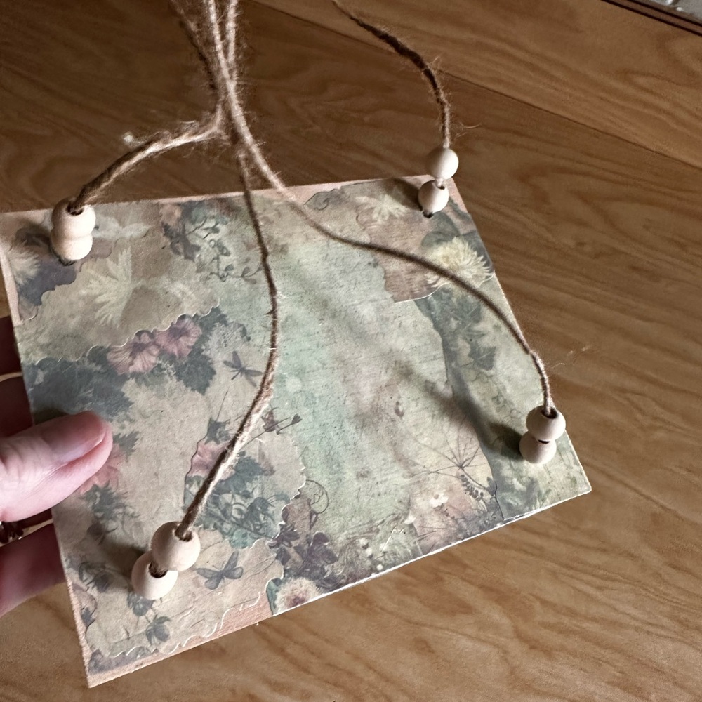 Hand crafted Vintage style green Floral Hanging Wooden Shelf